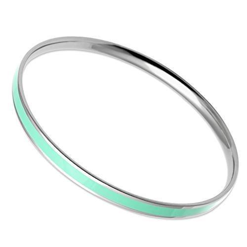 TK541 - High polished (no plating) Stainless Steel Bangle with Epoxy in Aquamarine