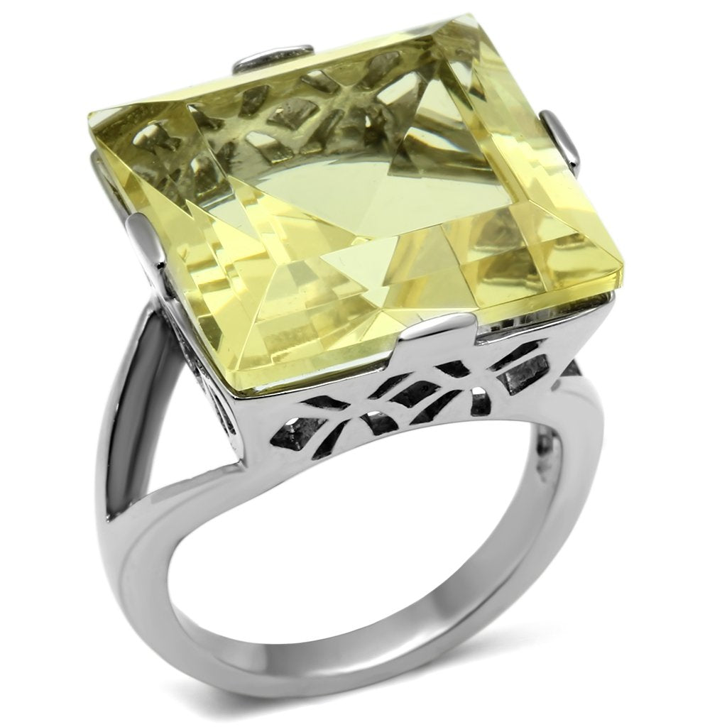 TK649 - High polished (no plating) Stainless Steel Ring with Top Grade Crystal in Citrine Yellow