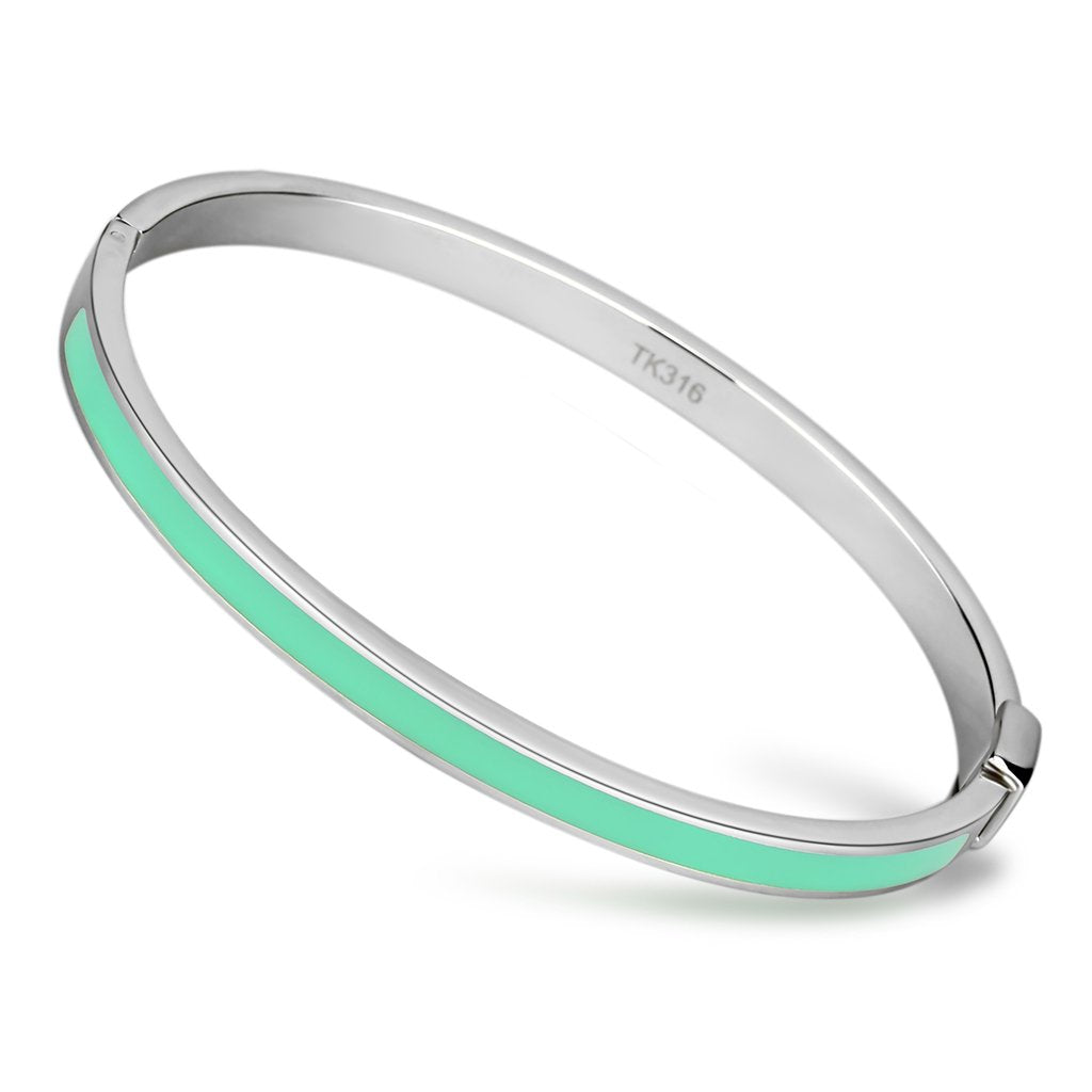 TK743 - High polished (no plating) Stainless Steel Bangle with Epoxy in Turquoise