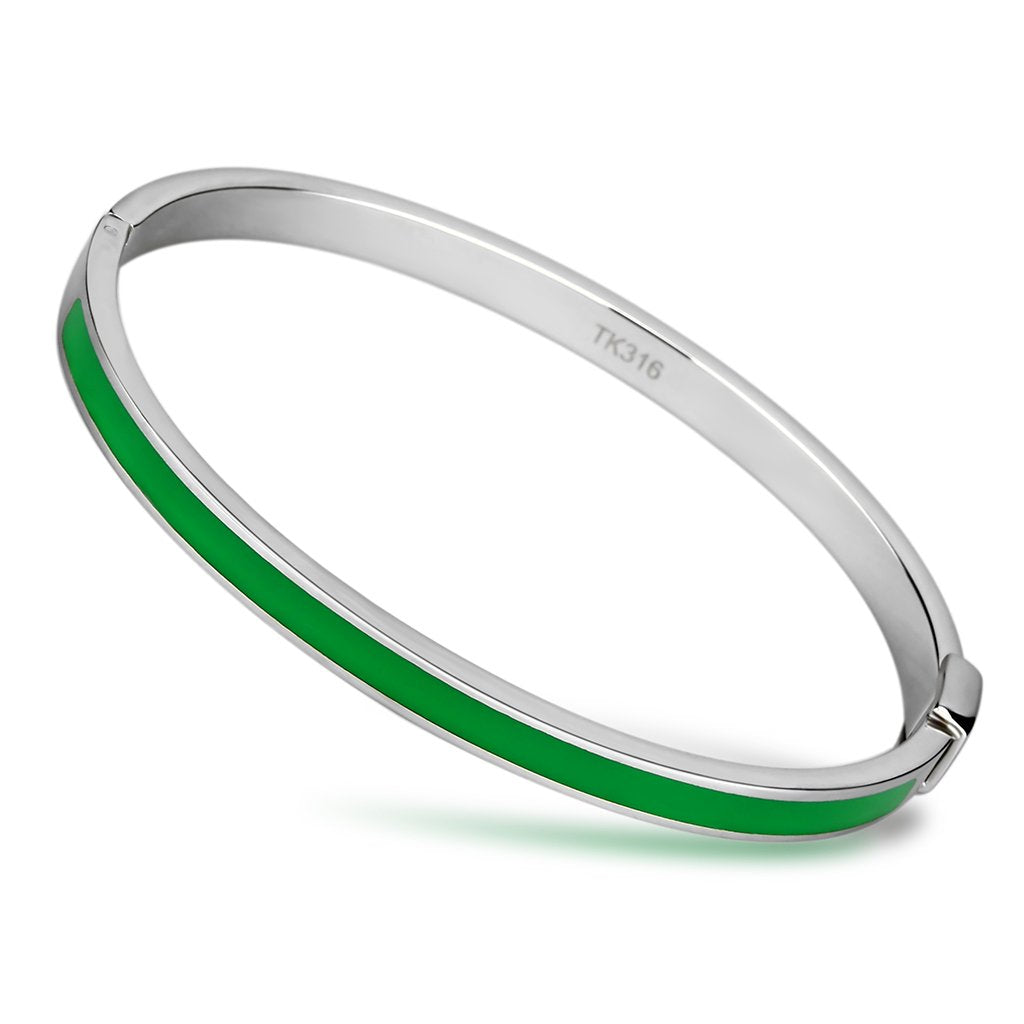 TK745 - High polished (no plating) Stainless Steel Bangle with Epoxy in Emerald