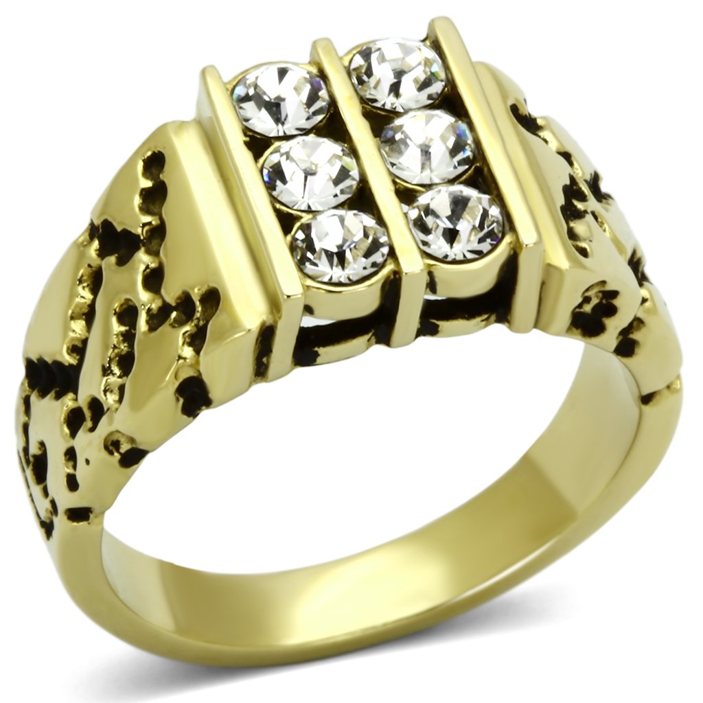 TK774 - IP Gold(Ion Plating) Stainless Steel Ring with Top Grade Crystal in Clear