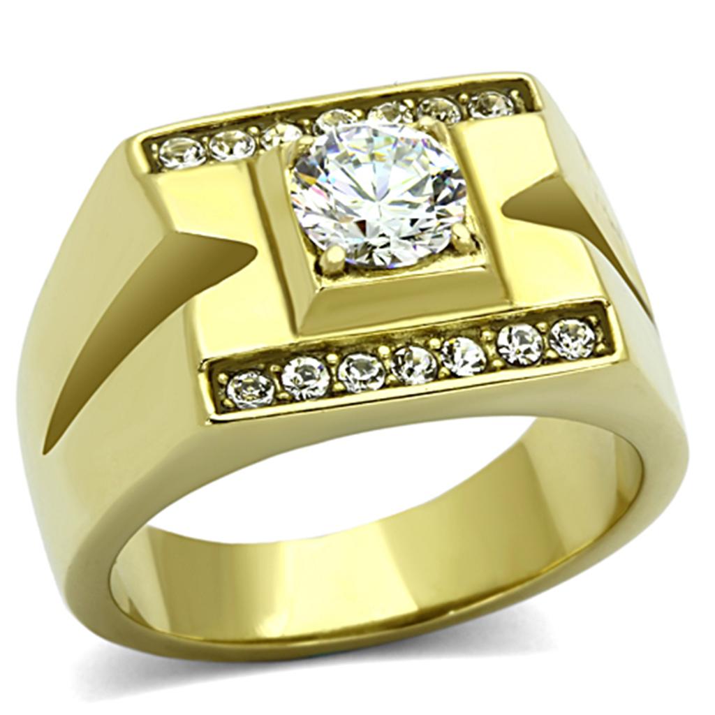 TK777 - IP Gold(Ion Plating) Stainless Steel Ring with AAA Grade CZ in Clear