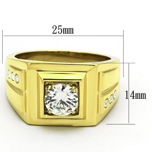 TK791 - IP Gold(Ion Plating) Stainless Steel Ring with AAA Grade CZ in Clear
