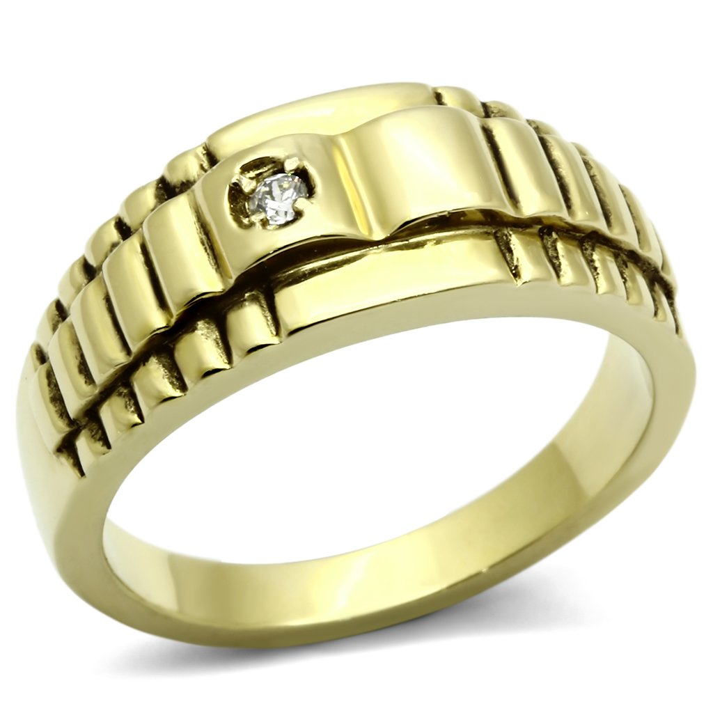 TK794 - IP Gold(Ion Plating) Stainless Steel Ring with AAA Grade CZ in Clear