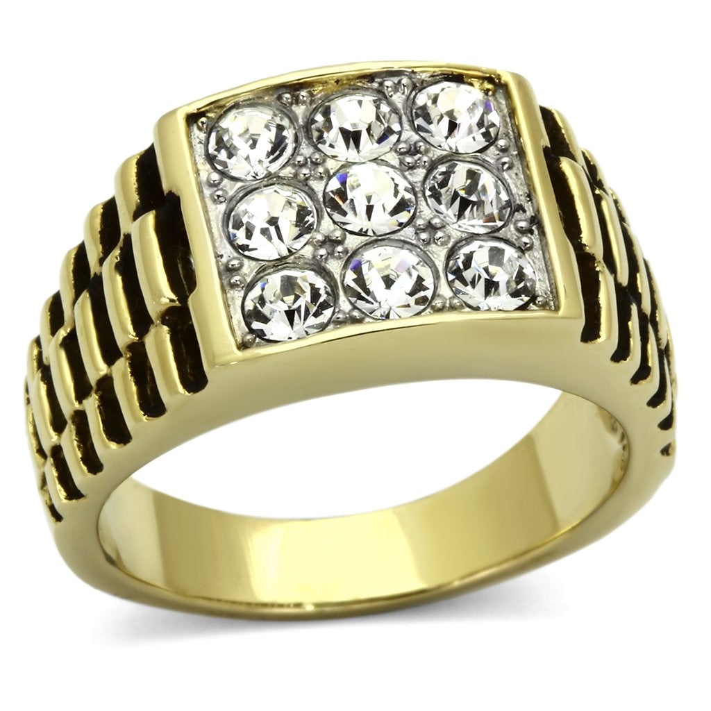 TK796 - Two-Tone IP Gold (Ion Plating) Stainless Steel Ring with Top Grade Crystal in Clear
