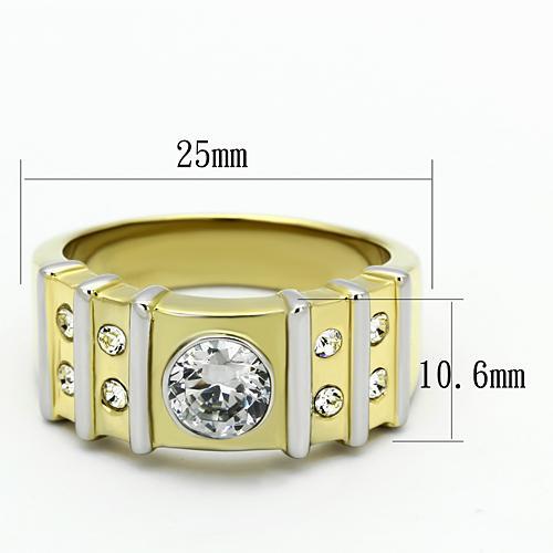 TK797 - Two-Tone IP Gold (Ion Plating) Stainless Steel Ring with AAA Grade CZ in Clear