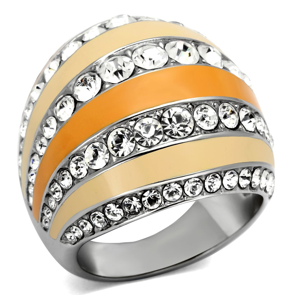 TK798 - High polished (no plating) Stainless Steel Ring with Top Grade Crystal in Clear