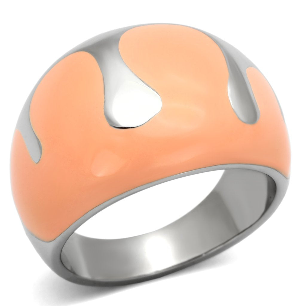 TK802 - High polished (no plating) Stainless Steel Ring with Epoxy in Orange