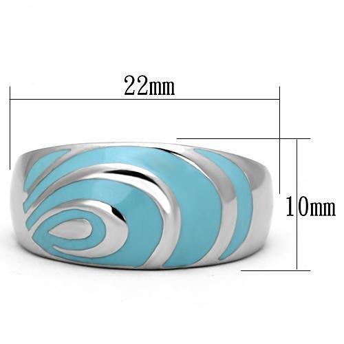 TK804 - High polished (no plating) Stainless Steel Ring with Epoxy in Sea Blue
