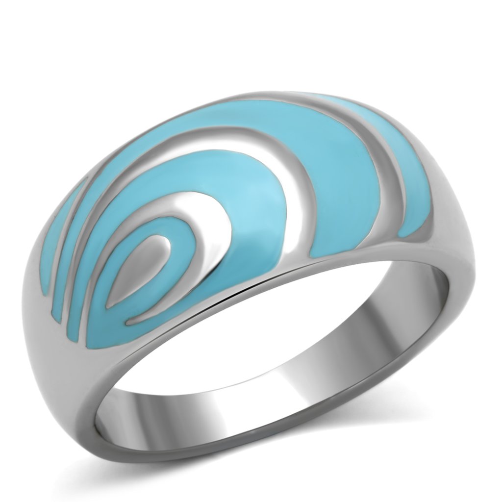 TK804 - High polished (no plating) Stainless Steel Ring with Epoxy in Sea Blue