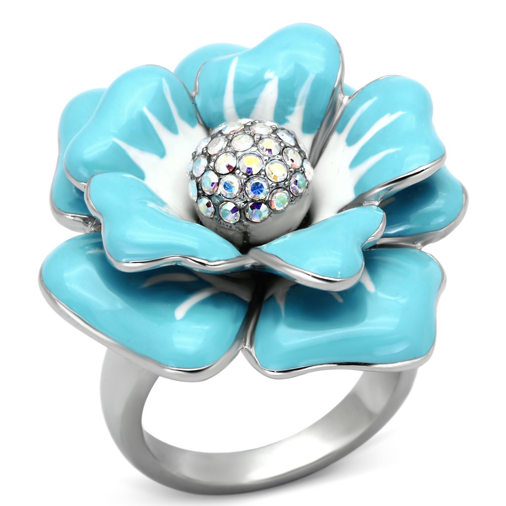 TK817 - High polished (no plating) Stainless Steel Ring with Top Grade Crystal in Aurora Borealis (Rainbow Effect)