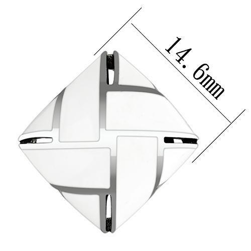 TK896 - High polished (no plating) Stainless Steel Earrings with Epoxy in White