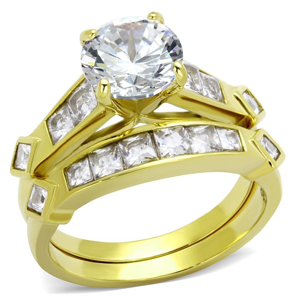 TK8X040 - IP Gold(Ion Plating) Stainless Steel Ring with AAA Grade CZ in Clear