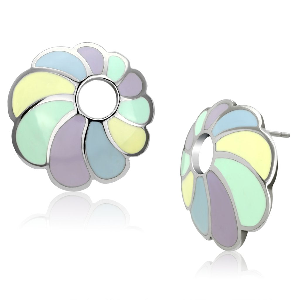 TK905 - High polished (no plating) Stainless Steel Earrings with Epoxy in Multi Color