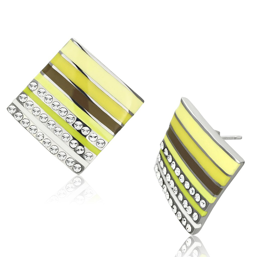 TK909 - High polished (no plating) Stainless Steel Earrings with Top Grade Crystal in Clear