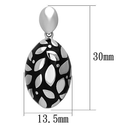 TK912 - High polished (no plating) Stainless Steel Earrings with Epoxy in Jet