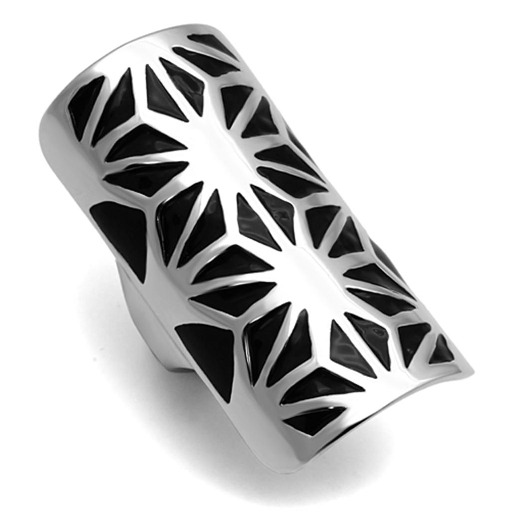 TK918 - High polished (no plating) Stainless Steel Ring with Epoxy in Jet