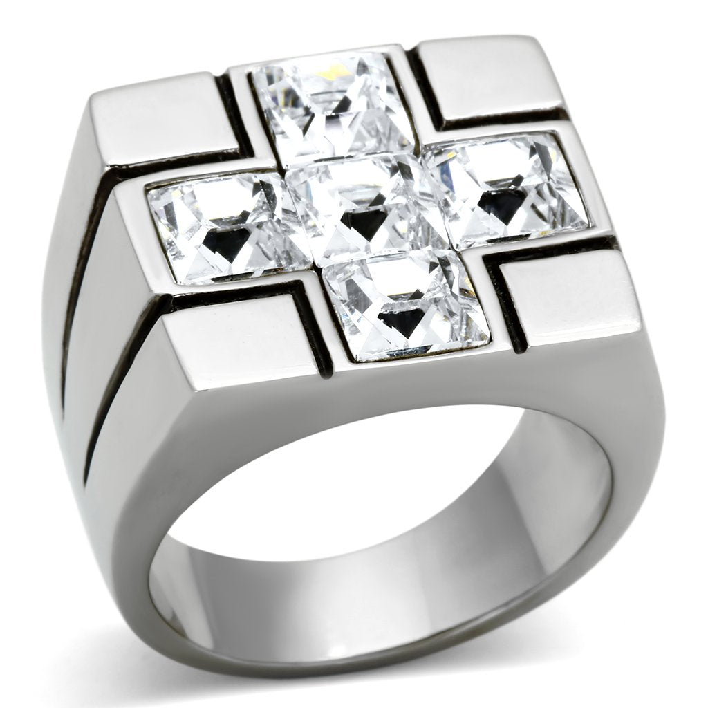 TK919 - High polished (no plating) Stainless Steel Ring with Top Grade Crystal in Clear