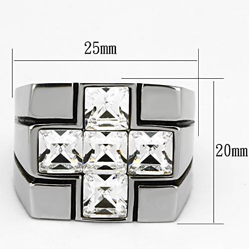 TK919 - High polished (no plating) Stainless Steel Ring with Top Grade Crystal in Clear
