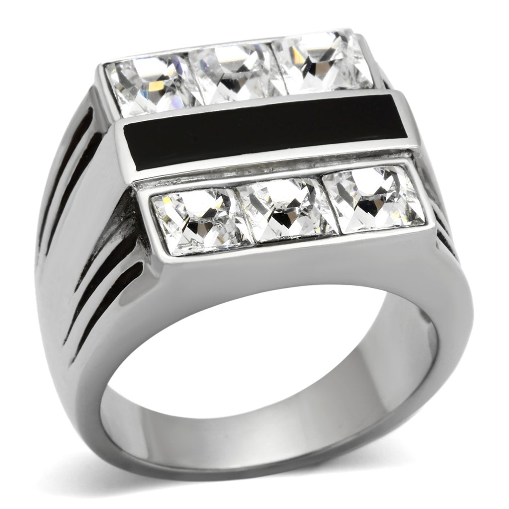 TK920 - High polished (no plating) Stainless Steel Ring with Top Grade Crystal in Clear