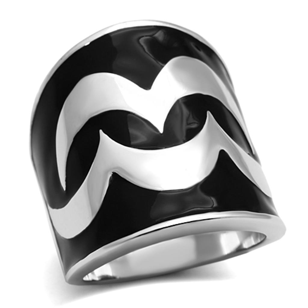 TK926 - High polished (no plating) Stainless Steel Ring with Epoxy in Jet