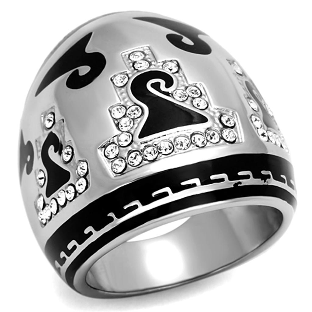 TK928 - High polished (no plating) Stainless Steel Ring with Top Grade Crystal in Clear