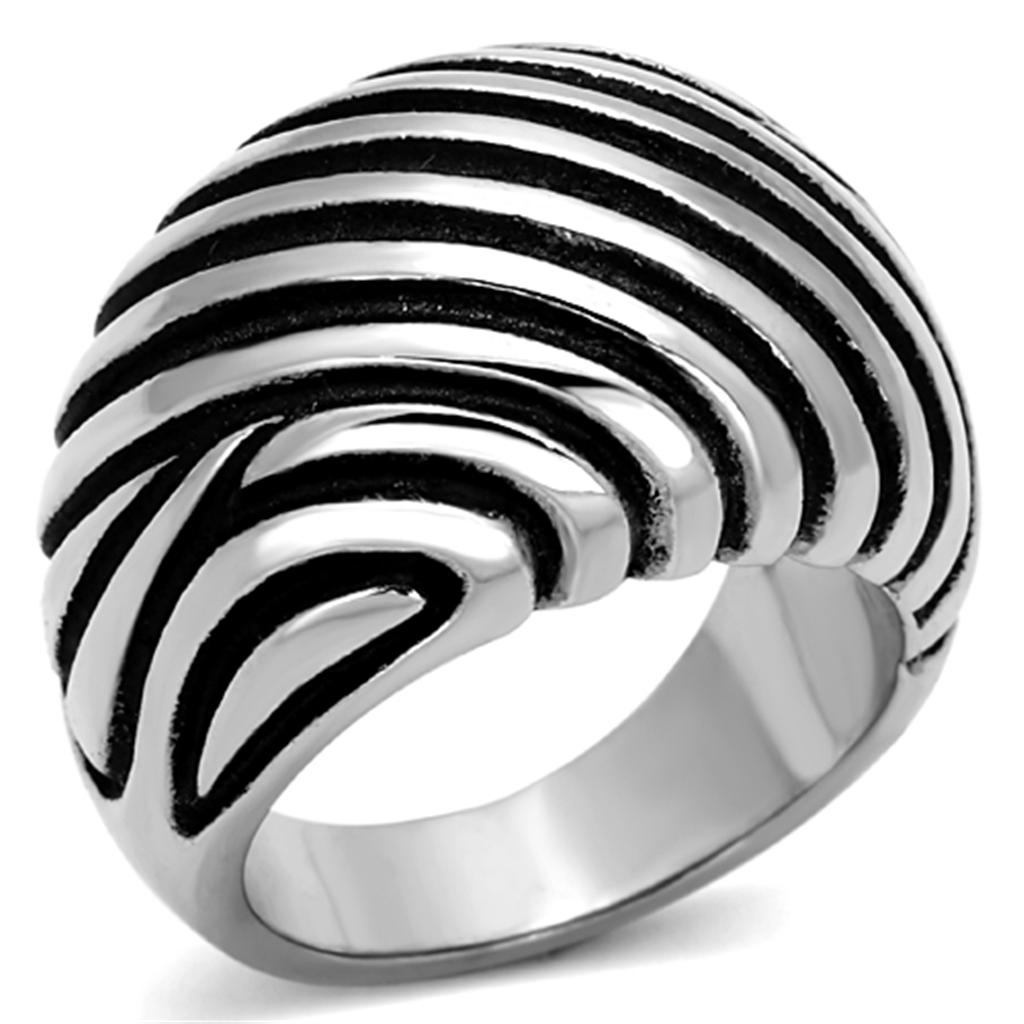 TK929 - High polished (no plating) Stainless Steel Ring with Epoxy in Jet