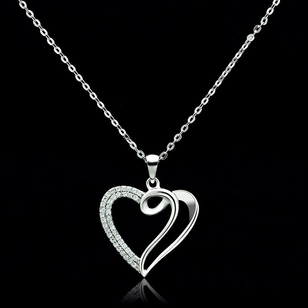 TS035 - Rhodium 925 Sterling Silver Necklace with AAA Grade CZ in Clear