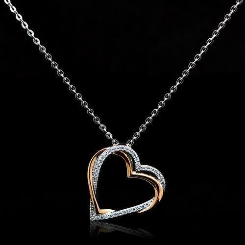 TS037 - Rose Gold + Rhodium 925 Sterling Silver Necklace with AAA Grade CZ in Clear