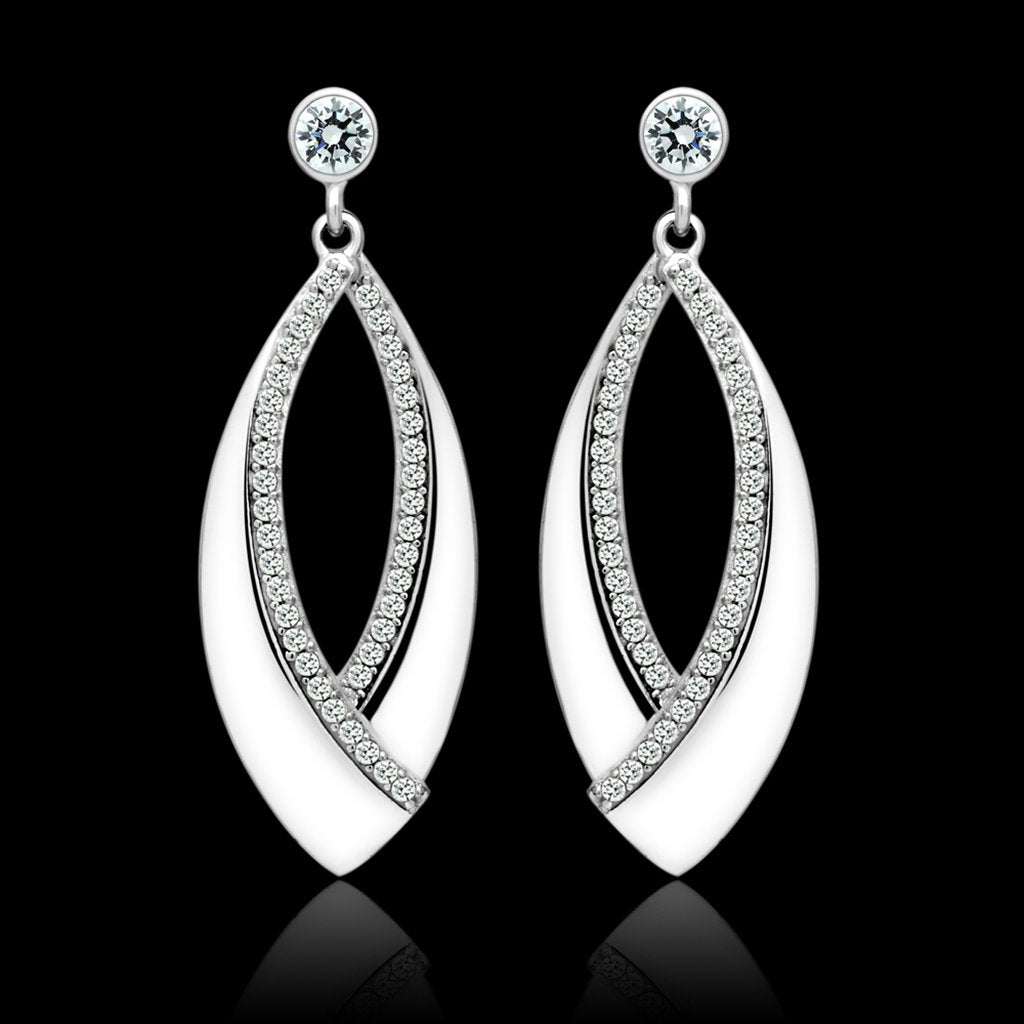 TS054 - Rhodium 925 Sterling Silver Earrings with AAA Grade CZ in Clear