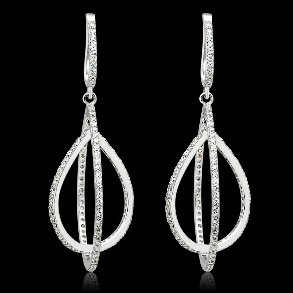 TS055 - Rhodium 925 Sterling Silver Earrings with AAA Grade CZ in Clear