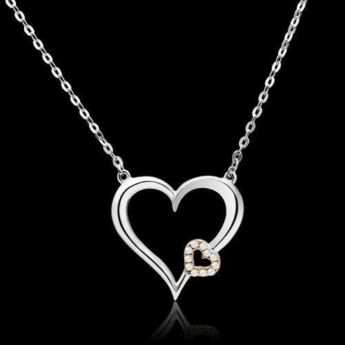 TS061 - Rose Gold + Rhodium 925 Sterling Silver Necklace with AAA Grade CZ in Clear