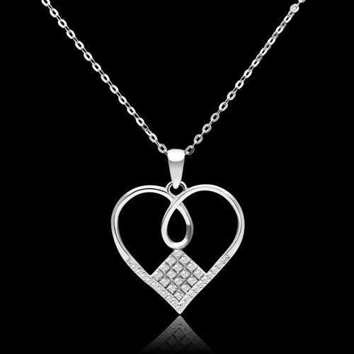 TS062 - Rhodium 925 Sterling Silver Necklace with AAA Grade CZ in Clear