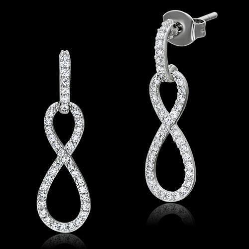 TS067 - Rhodium 925 Sterling Silver Earrings with AAA Grade CZ in Clear
