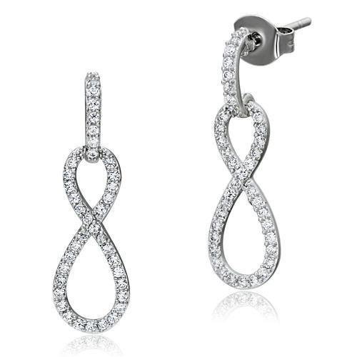 TS067 - Rhodium 925 Sterling Silver Earrings with AAA Grade CZ in Clear
