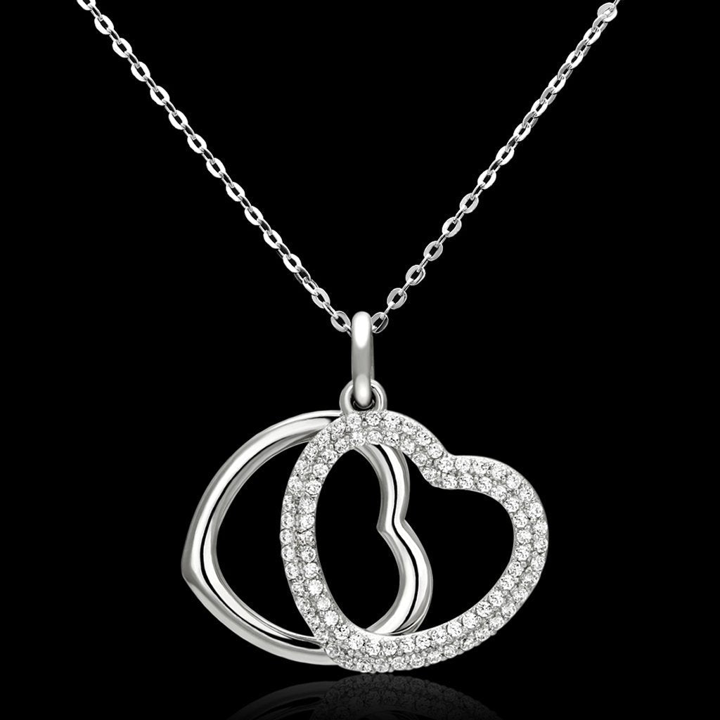 TS128 - Rhodium 925 Sterling Silver Necklace with AAA Grade CZ in Clear