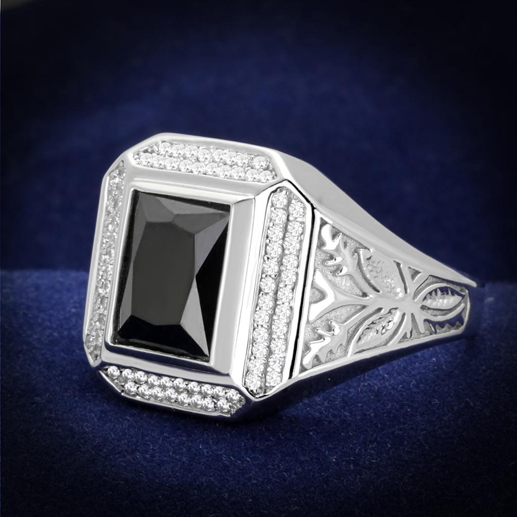 TS224 - Rhodium 925 Sterling Silver Ring with AAA Grade CZ in Black Diamond