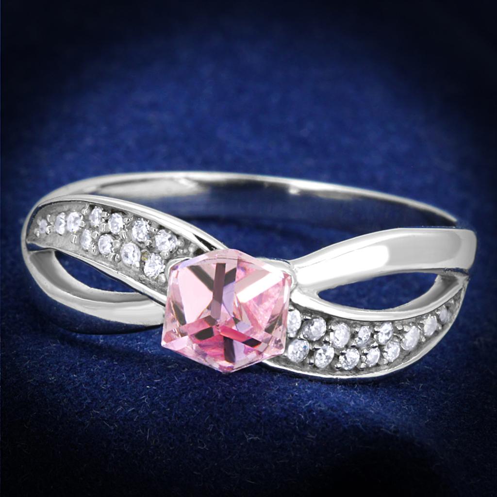 TS313 - Rhodium 925 Sterling Silver Ring with Top Grade Crystal in Light Rose