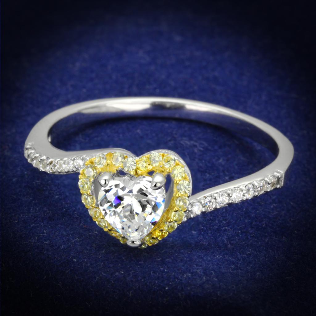 TS339 - Reverse Two-Tone 925 Sterling Silver Ring with AAA Grade CZ in Clear