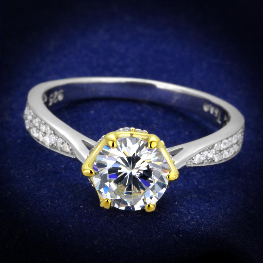 TS340 - Reverse Two-Tone 925 Sterling Silver Ring with AAA Grade CZ in Clear