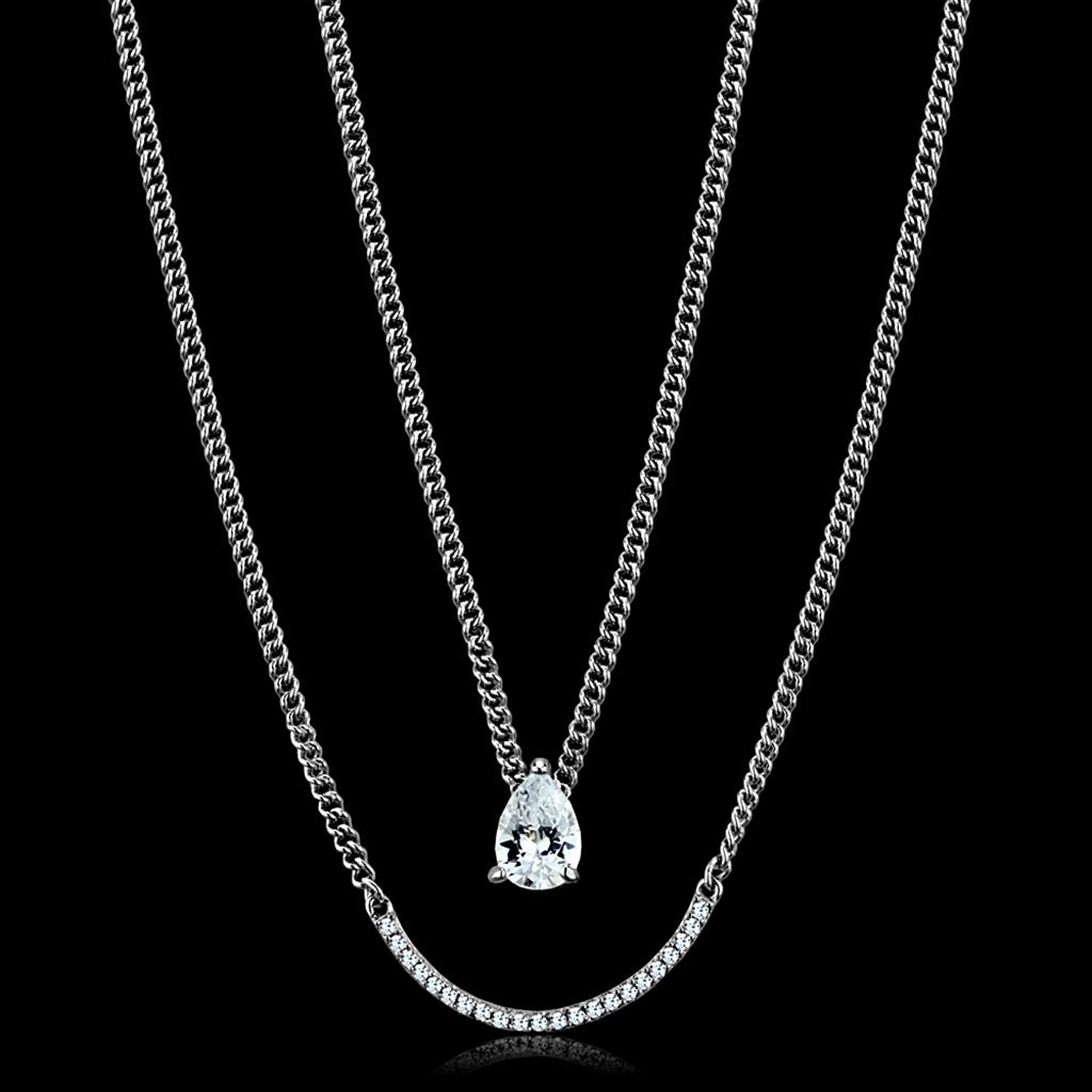 TS514 - Rhodium 925 Sterling Silver Necklace with AAA Grade CZ in Clear