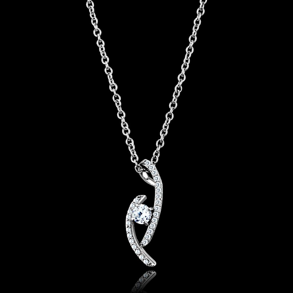 TS515 - Rhodium 925 Sterling Silver Necklace with AAA Grade CZ in Clear