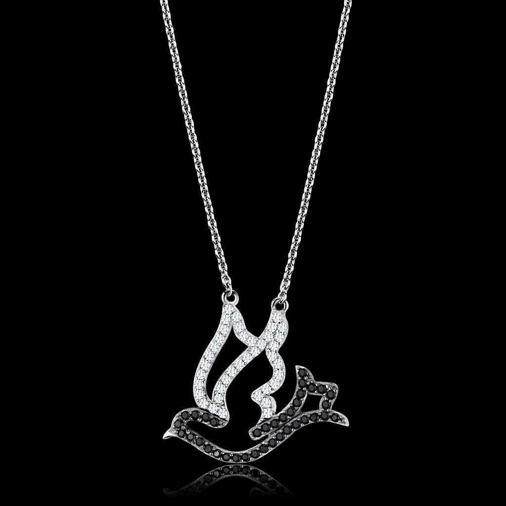 TS563 - Rhodium + Ruthenium 925 Sterling Silver Chain Pendant with AAA Grade CZ in Clear