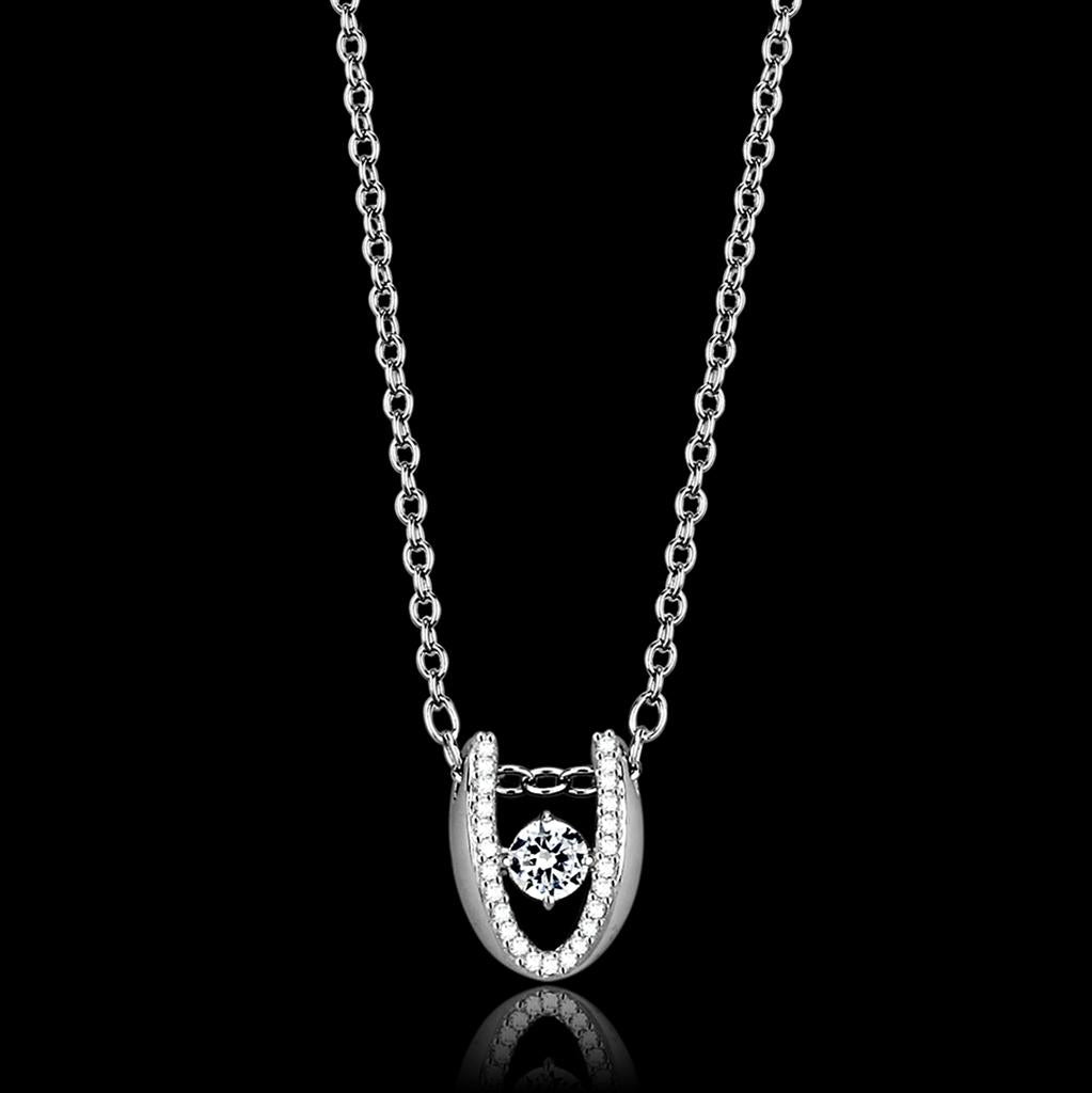 TS572 - Rhodium 925 Sterling Silver Necklace with AAA Grade CZ in Clear