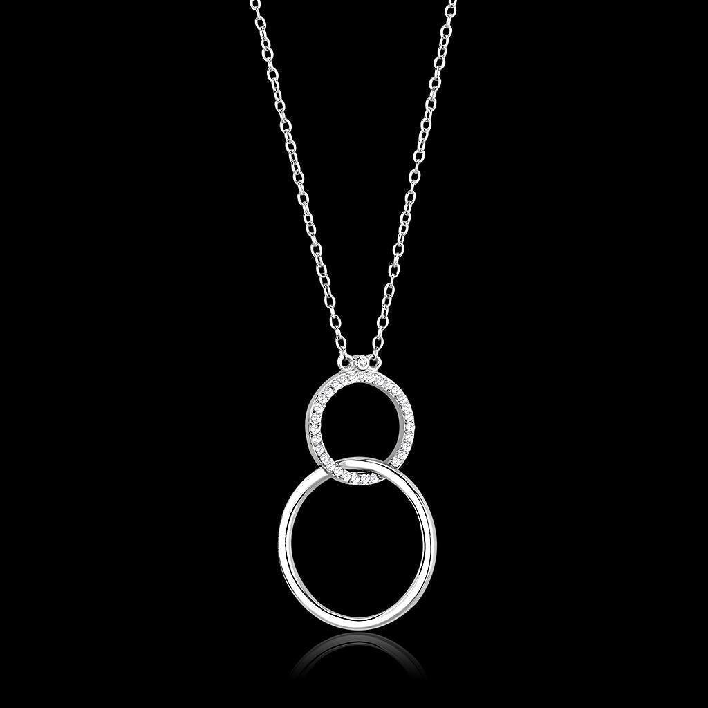TS609 - Rhodium 925 Sterling Silver Chain Pendant with AAA Grade CZ in Clear