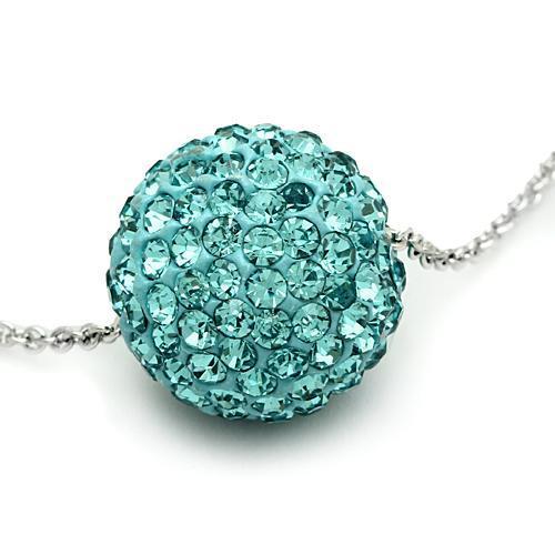 VL059 - Rhodium Brass Chain Pendant with Top Grade Crystal in Sea Blue