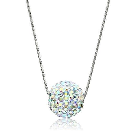 VL062 - Rhodium Brass Chain Pendant with Top Grade Crystal in Aurora Borealis (Rainbow Effect)