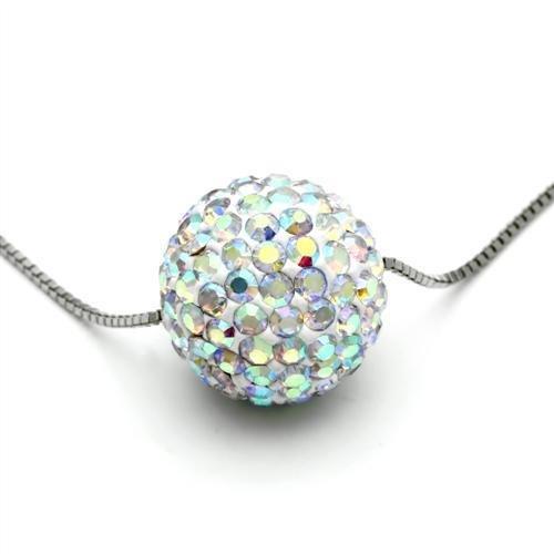 VL062 - Rhodium Brass Chain Pendant with Top Grade Crystal in Aurora Borealis (Rainbow Effect)