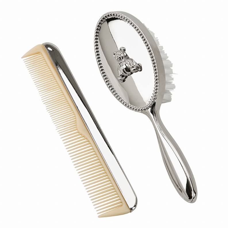 Comb/Brush Set with Teddy Bear 5.5"Brush Nickel Plated