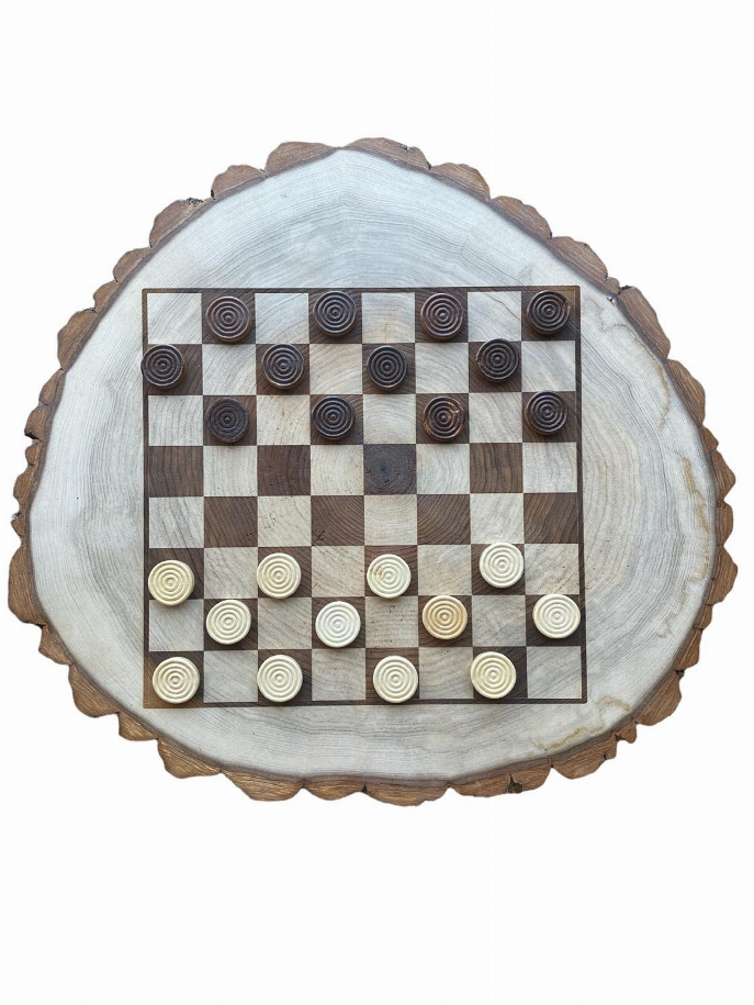 Wood Slice  Chess/Checkers with all pieces included Board Game